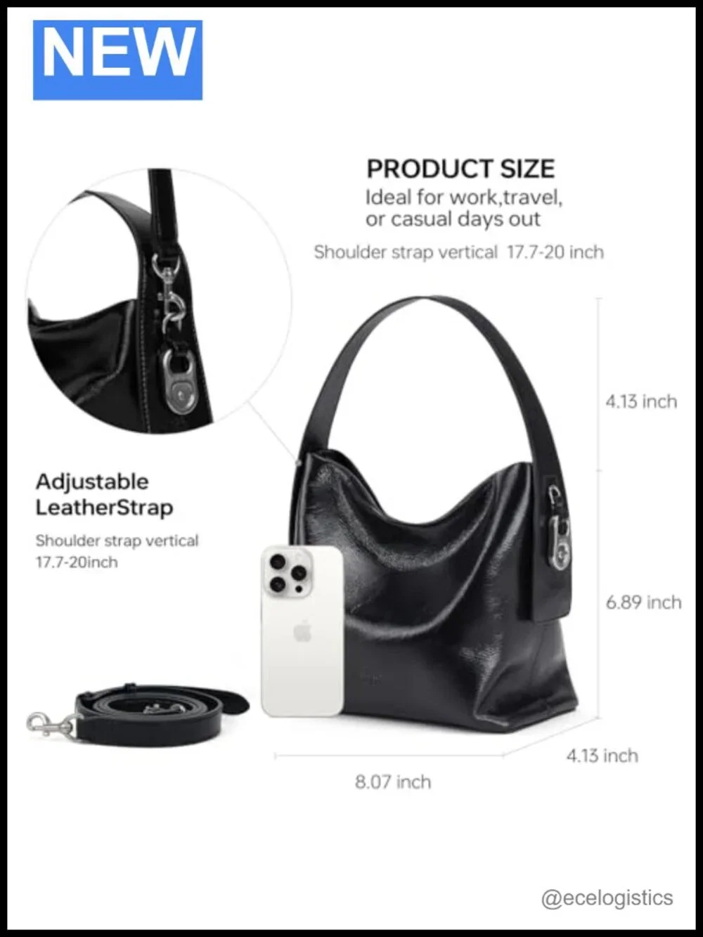 Leather Hobo Bag Crossbody Shoulder Tote Satchel Adjustable Strap Purse